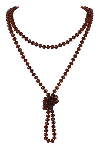 Firstmeet Fashion Beads Rope Knot Long Beaded Necklace Versatile 60" Strand Costume Jewelry for Women - color: Dark Brown
