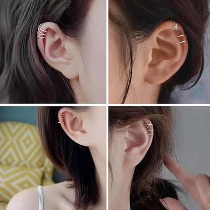 Ear Cuff Earrings for Women Non Piercing Faux Earring Cuff Rose Gold Earring Cuffs Non Pierced - color: Silver Ear Cuff