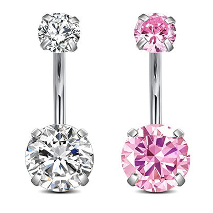 D.Bella 14G Stainless Steel Belly Button Rings 10mm 3/8" Barbell Belly Navel Rings Piercing for Women - style: Style E