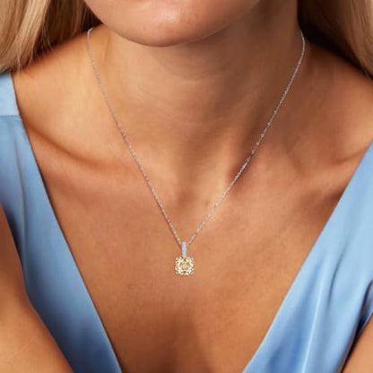 Rose Cut Silver Solitaire Necklace and Earring Set for Women, Jewelry Gift | Rose Cut, Cubic Zirconia, Necklace and Stud Earrings Set, Jewelry Set, Minimalist - color: Champagne