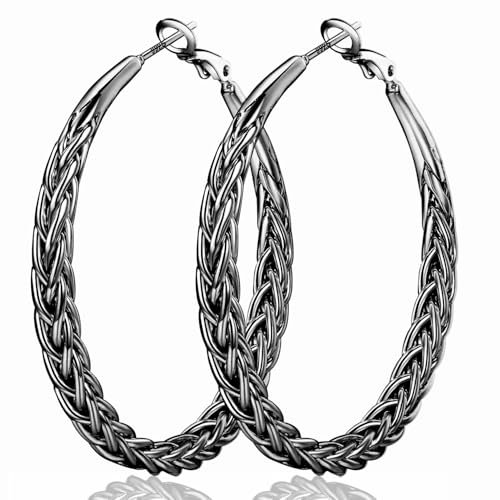 Senteria 925 Sterling Silver Post Twisted Hoop Earrings for Women 30-50MM | Hypoallergenic Large Silver Hoop Earrings for Women,Lightweight Thick Weave Braid Hoops,Nickel Lead-Free for Sensitive Ears - color: 30mm black hoops