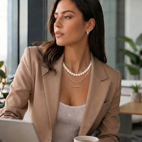 Layered Necklaces for Women Pearl Necklace Stack Gold T Bar Necklace Set Dainty Heart Pendant Jewelry Trendy 2026 Fashion Accessories Gifts - color: A9:2pcs-gold-10mm
