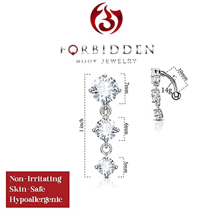 Forbidden Body Jewelry Surgical Steel Sexy Dangle Reverse Mount Triple CZ Vertical Drop Belly Button Ring - color: Steel, Round CZs