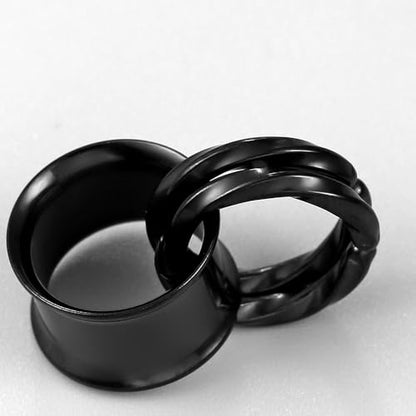 1 Pair Basic gauges+2 twisty rings Ear Tunnels Plugs 316 Stainless Steel Ear Gauges Weight Saddle Plugs Hypoallergenic expander Piercing Body Jewelry 00g 0g-1'' - color: Twisty-Black, size: 10 mm