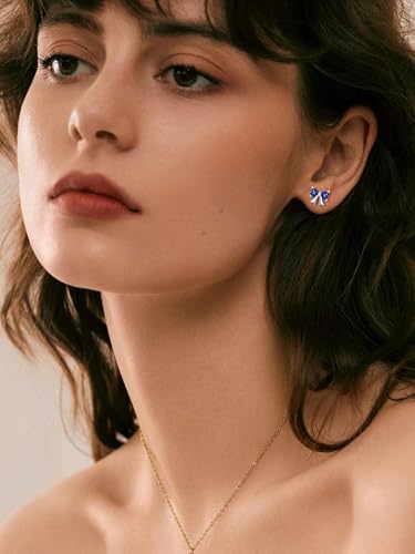 ChicSilver 925 Sterling Silver Bow/Butterfly Earrings for Women Hypoallergenic Birthstone Earrings Dainty Bow/Butterfly Jewelry Gift for Women - color: Bow-September-Sapphire