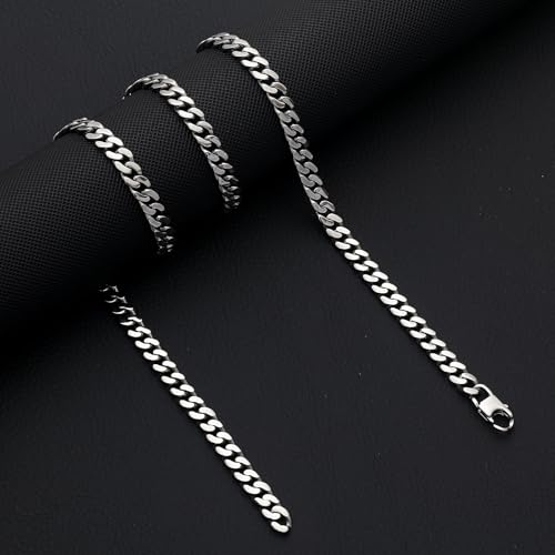 SanThree 7mm Pure Titanium Curb Link Chain Necklace, Smooth Skin Friendly Solid Titanium Chunky Double Tight Cuban Chain Necklaces Gift for Men Women Sensitive Skin Hip Hop Jewelry - color: 25.59 Inches