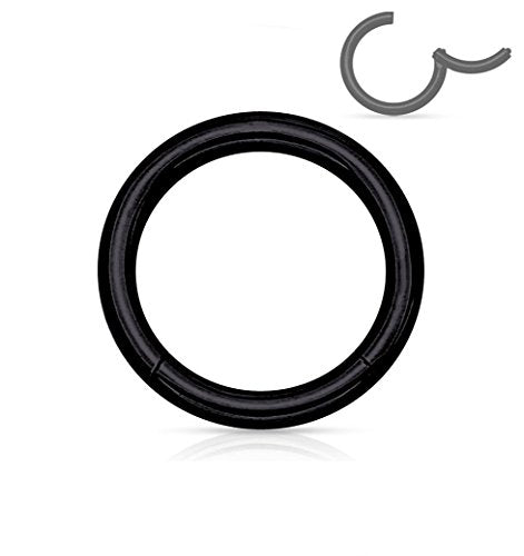 Forbidden Body Jewelry 316L Surgical Steel Hinged Seamless Nose Rings Hoop 14G 16G 18G, Diameter 6mm 8mm 10mm 12mm, Gold/Rose Gold/Silver/Black/Rainbow Colors. - style: 14g 8mm - Black