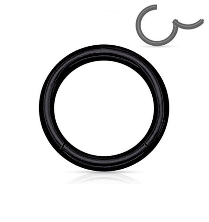 Forbidden Body Jewelry 316L Surgical Steel Hinged Seamless Nose Rings Hoop 14G 16G 18G, Diameter 6mm 8mm 10mm 12mm, Gold/Rose Gold/Silver/Black/Rainbow Colors. - style: 14g 8mm - Black