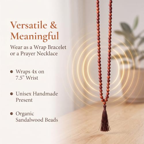 Handmade Mala Beads Bracelet 108 8mm Prayer Meditation Bracelet Sandalwood Elastic, Buddhist Beads, Prayer Mala Necklace for Men and Women Gifts - color: Blood Sandalwood