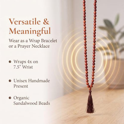 Handmade Mala Beads Bracelet 108 8mm Prayer Meditation Bracelet Sandalwood Elastic, Buddhist Beads, Prayer Mala Necklace for Men and Women Gifts - color: Blood Sandalwood