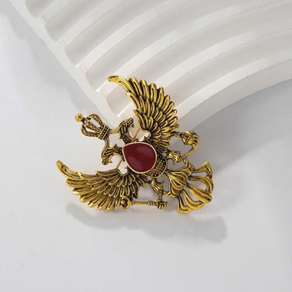 HETICA Vintage Animal Dragon Skull Wolf Crown Lion Brooch for Men Women Suit Tie Dress Lapel Pin Fashion Jewelry - style: Vintage Gold Double-Headed Eagle