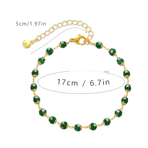 Dainty Gold Bracelets for Women, 18 Gold Plated Adjustable Evil Eye/Butterfly/Beaded/Pearl/Heart/Turquoise Handmade Bracelet for Women - style: Emerald Bead
