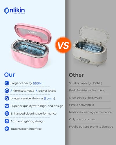 35W Ultrasonic Jewelry Cleaner, 45KHz Retainer Cleaner for Jewelry, 5 Timer & 3 Power Modes, Eyeglasses, Rings, Watch Strap, Dentures - 20oz, 304 Stainless Steel Tank, Quiet <38dB (Pink) - color: Pink