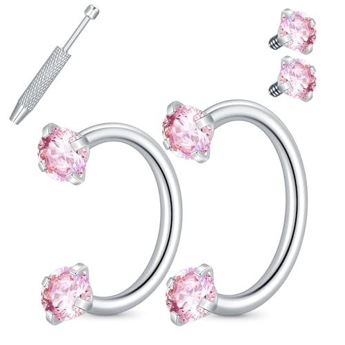 Xpircn 18G 7mm 8mm Nose Rings For Women Men Horseshoe Nose Rings Hoops Horseshoe Septum Lip Eyebrow Helix Daith Ear Nose Piercings - color: Pink CZ, size: 18G 7mm 8mm