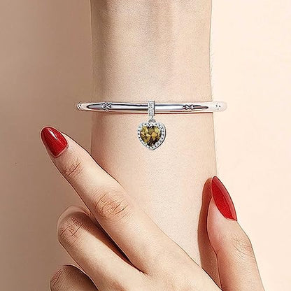 KunBead Dangle January-December Birthstone Love Heart Birthday Charms Compatible with Pandora Charm Bracelet Necklace - color: August