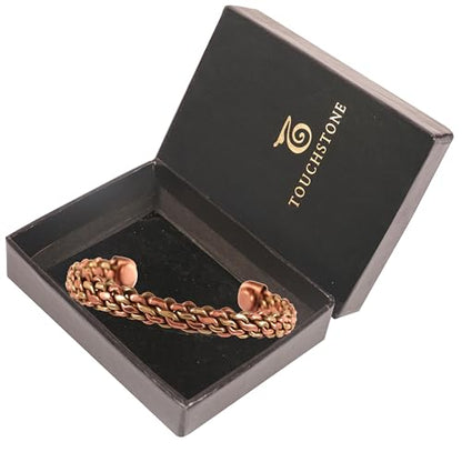 Touchstone Copper Magnetic Hand Forged With Solid And High Gauge Tibetan Style Multi Layer Braid Pattern Minimalistic Elegance Pure Copper Bracelet In Two Tones. - style: Braided Two tone 7