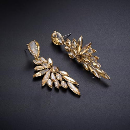 Women's Wedding Bridal Earrings Prom Dangle Earring | Shiny Crystal Teardrop Multi Marquise Cluster for Bride Bridesmaid Bling Jewelry Costume Party Accessories - color: 03-Champagne