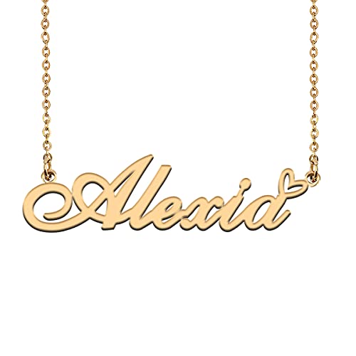 HUAN XUN Custom Name Necklace for Women Stainless Steel Customized Jewelry | 18k Gold Plated Nameplate Heart Pendant,Adjustable Delicate Chain,Personalized Gifts for Mother Day Christmas Birthday - color: Alexia - Gold