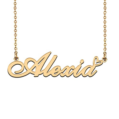 HUAN XUN Custom Name Necklace for Women Stainless Steel Customized Jewelry | 18k Gold Plated Nameplate Heart Pendant,Adjustable Delicate Chain,Personalized Gifts for Mother Day Christmas Birthday - color: Alexia - Gold
