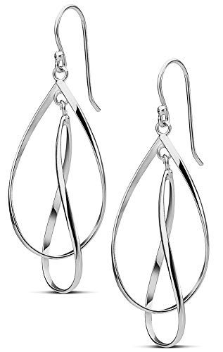 Milla Dainty Silver Drop Earrings for Women and Dangling Gold Earrings | Hypoallergenic, Easy to Wear, Available in 14K Gold, Rose Gold, or Silver Plated Finish, Different Designs - color: Double Teardrop / Sterling Silver Plated
