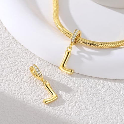 Hapour Gold Initial Letter Charms 925 Sterling Silver Alphabet Beads | 14K Gold Plated, A-Z Letter Charms, For Bracelets Necklace, Cubic Zirconia, DIY Dangle Pendant Beads, For Women Mom - color: Golden initial letter L
