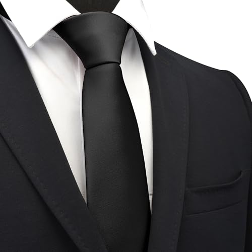 Branduce 3.15"（8cm） Mens Solid Satin Tie Pre-tied Adjustable Zipper Necktie for Business and Wedding - color: Black