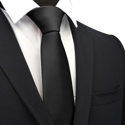 Branduce 3.15"（8cm） Mens Solid Satin Tie Pre-tied Adjustable Zipper Necktie for Business and Wedding - color: Black