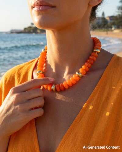 FIRAZIO Colorful Chunky Beaded Necklaces for Women | Trendy Statement Necklace Choker Necklace Boho Summer Beach Vacation Jewelry Gift - color: Orange Beaded