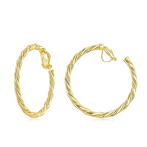 YOQUCOL 5CM(2.0IN) Golden Swingable Clip On Hoop Earrings for Women Non Pierced Ears Hoop Earrings - color: C