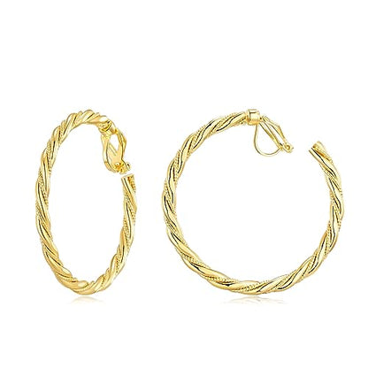 YOQUCOL 5CM(2.0IN) Golden Swingable Clip On Hoop Earrings for Women Non Pierced Ears Hoop Earrings - color: C