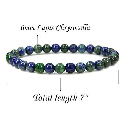 Angelstones Gemstones 6mm Round Beads Healing Crystal Bracelet for women | Natural Gemstone, Handmade Gifts for Women, Healing Crystal Round Beaded Stretch Bracelets, Unisex Jewelry for Women and Men - color: Lapis Chrysocolla