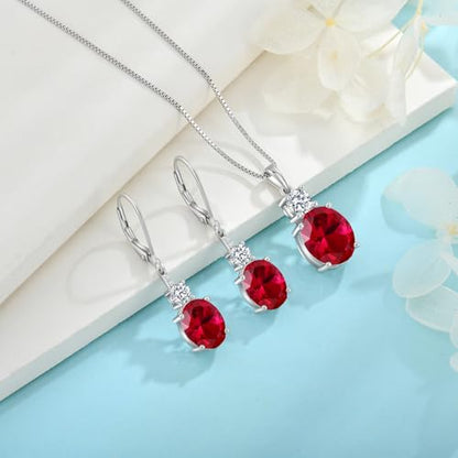 Birthstone Necklace for Women 925 Sterling Silver | Oval Cut Pendant Necklace, Jewelry for Mom Wife - color: Red