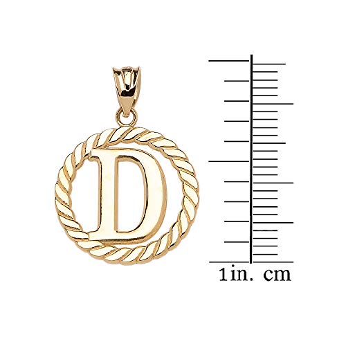 Polished 10k Yellow Gold Personalized Initial "A-Z" Roped Circle Charm Pendant - style: D