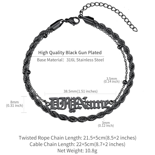 ChainsHouse Double Layer Anklet Bracelet for Women,Adjustable Chain Anklets Stackable Dainty Anklets,Stainless Steel/Gold Plated/Black Ankle Jewelry Gifts - color: C-Black-Rope Chain