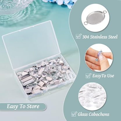Craftdady Stainless Steel Pendant Cabochon Settings Heart Square Teardrop Flat Round Oval Rectangle Blank Bezel Trays Base Pendant with Glass Cabochons for DIY Earrings Necklace Jewelry - color: Stainless Steel Color 4 Styles