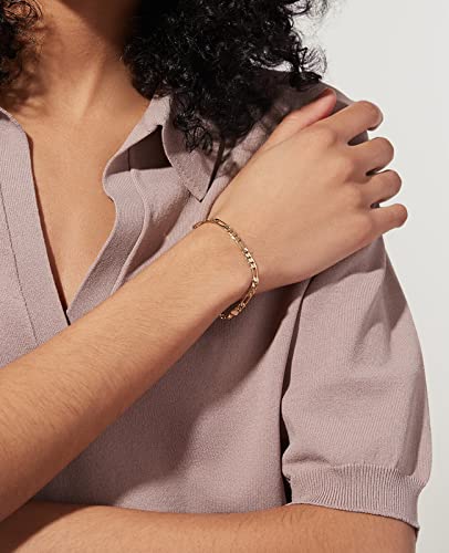 Honsny 6PCS Stainless Steel Bracelets for Women Men,14K Gold Plated Cuban Link Paperclip Chain Bracelet Dainty 6.3/7/7.8/9.5 Inch Stainless Steel Bracelet Set Fashion Jewelry - color: Gold, size: 7 Inches