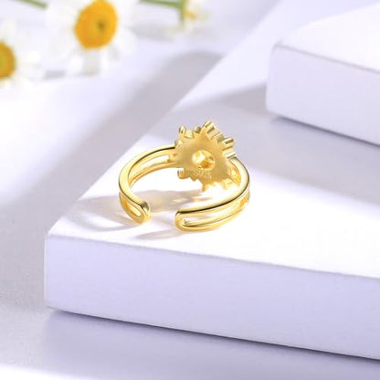 Sariel 925 Sterling Silver Toe Rings for Women Boho Adjustable Mid Finger Rings Summer Vacation Ocean Beach - color: Sun