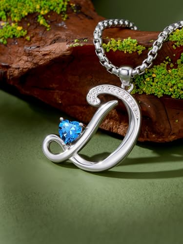 A to Z Initial Birthstone Pendant Necklaces Name Jewelry for Women | 18K White Gold Plated Personalized Alphabet Jewelry Anniversary Christmas Birthday Gifts for Wife Her Daughter Girlfriend - color: D Initial-12-Dec