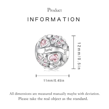 925 Sterling Silver Lucky Clover Birthstone Charms for Bracelets Dangle Pendant with 5A Cubic Zirconia Compatible Pandora Bracelets, Ladies Birthday Gift - style: 6-June