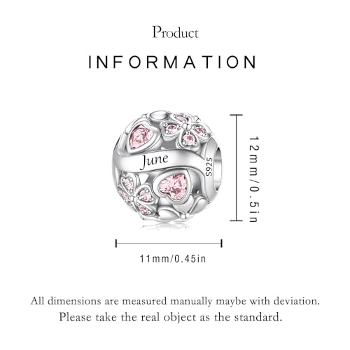 925 Sterling Silver Lucky Clover Birthstone Charms for Bracelets Dangle Pendant with 5A Cubic Zirconia Compatible Pandora Bracelets, Ladies Birthday Gift - style: 6-June