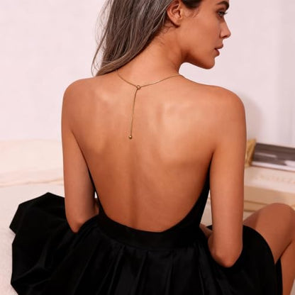 Lariat Necklaces for Women, Dainty Minimalist Knotted Rope Design Pendant Long Y Necklaces 18k Gold Plated Trendy Chain Jewelry - color: Gold, style: Bead