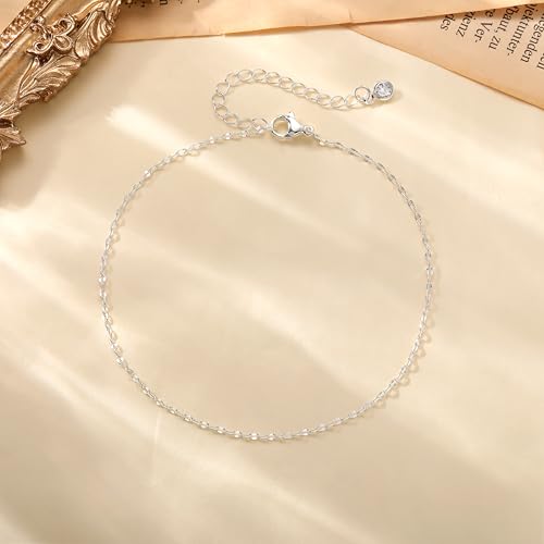 Moodear Ankle Bracelets for Women 14K Silver Plated Twist Bead Chain | Anklet Waterproof Non Tarnish Adjustable Summer Beach Anklet Jewelry Gift