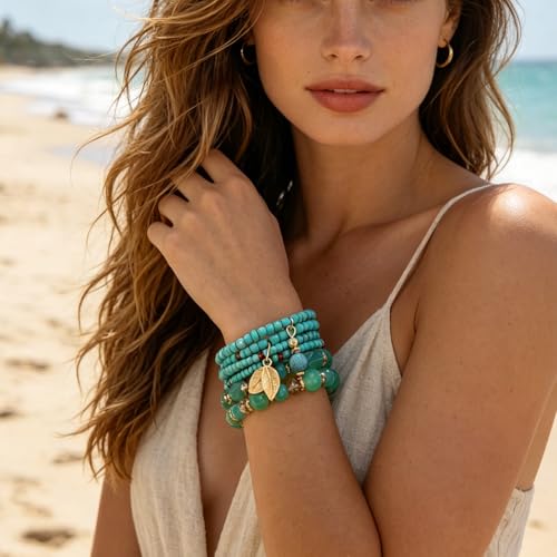 Boho Wooden Beads Bracelets Bohemian Bracelet Stack for Men Women Wood Beaded Bracelet Set - color: M