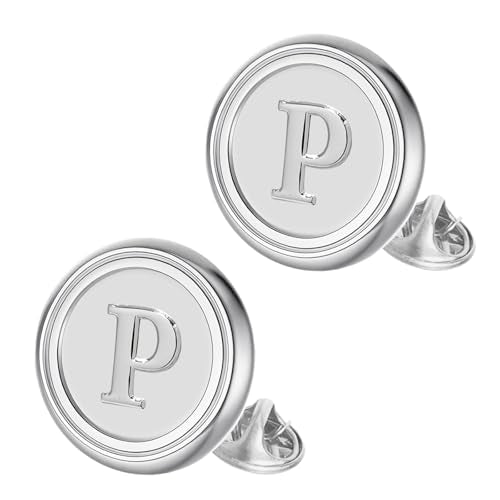 Initial Letter Pins A-Z Men Classic Brass 26 Alphabet Badge for Business & Wedding Shirt - color: Silver, style: Letter P