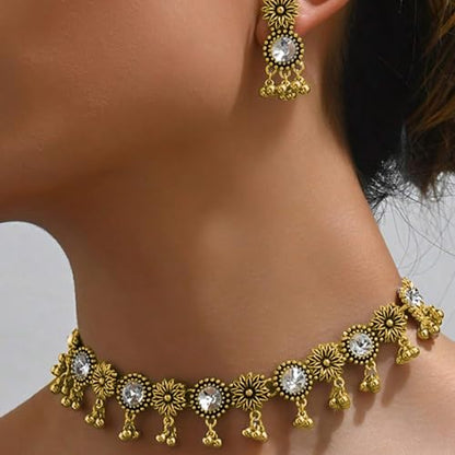 Frodete Indian Jewelry Sets for Women Traditional Bohemian Wedding Jewelry Set Indian Dresses for Women Oxidized Ethnic Party Prom Wear - color: A4:silver indian necklace earring sets