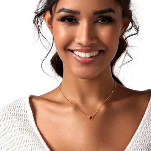 Zeffy Dainty Gold Heart Necklace for Women Trendy 14K Gold/Silver Plate Cute Heart Pendant Choker Necklaces Gold Love Heart Chain Necklace for Women Dainty Gold Jewelry Gifts for Women - style: Tiny Red Heart Necklace-Gold