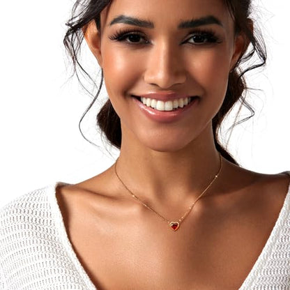 Zeffy Dainty Gold Heart Necklace for Women Trendy 14K Gold/Silver Plate Cute Heart Pendant Choker Necklaces Gold Love Heart Chain Necklace for Women Dainty Gold Jewelry Gifts for Women - style: Tiny Red Heart Necklace-Gold