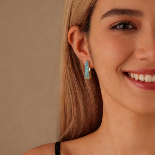 Turquoise Hoop Earrings for Women/Men 18K Real Gold Plated Cubic Zirconia Hoop Earrings Hypoallergenic Cartilage Ear Jewelry - color: Big Hoop