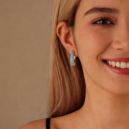 Turquoise Hoop Earrings for Women/Men 18K Real Gold Plated Cubic Zirconia Hoop Earrings Hypoallergenic Cartilage Ear Jewelry - color: Big Hoop