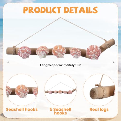 Novabright 16 Inch Bikini Hanger for Wall Seashell Bikini Rack Wall Mounted Swimsuit Organizer with Seashell Accents Coastal Swimwear Storage Rack for Beach Bathrooms Closets Vacation Homes - style: Classic Coastal